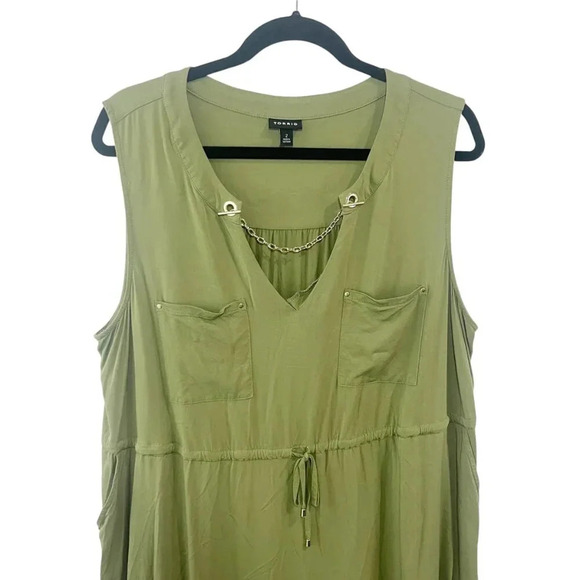 Torrid Green Lightweight Sleeveless Dress with Chain Detail at Neck Plus Size 2X - Picture 3 of 8